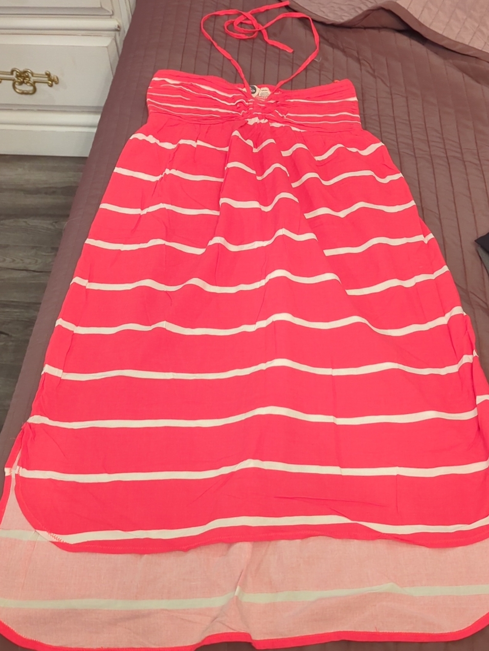 Roxy Coral and White Striped Halter High-Low Dress